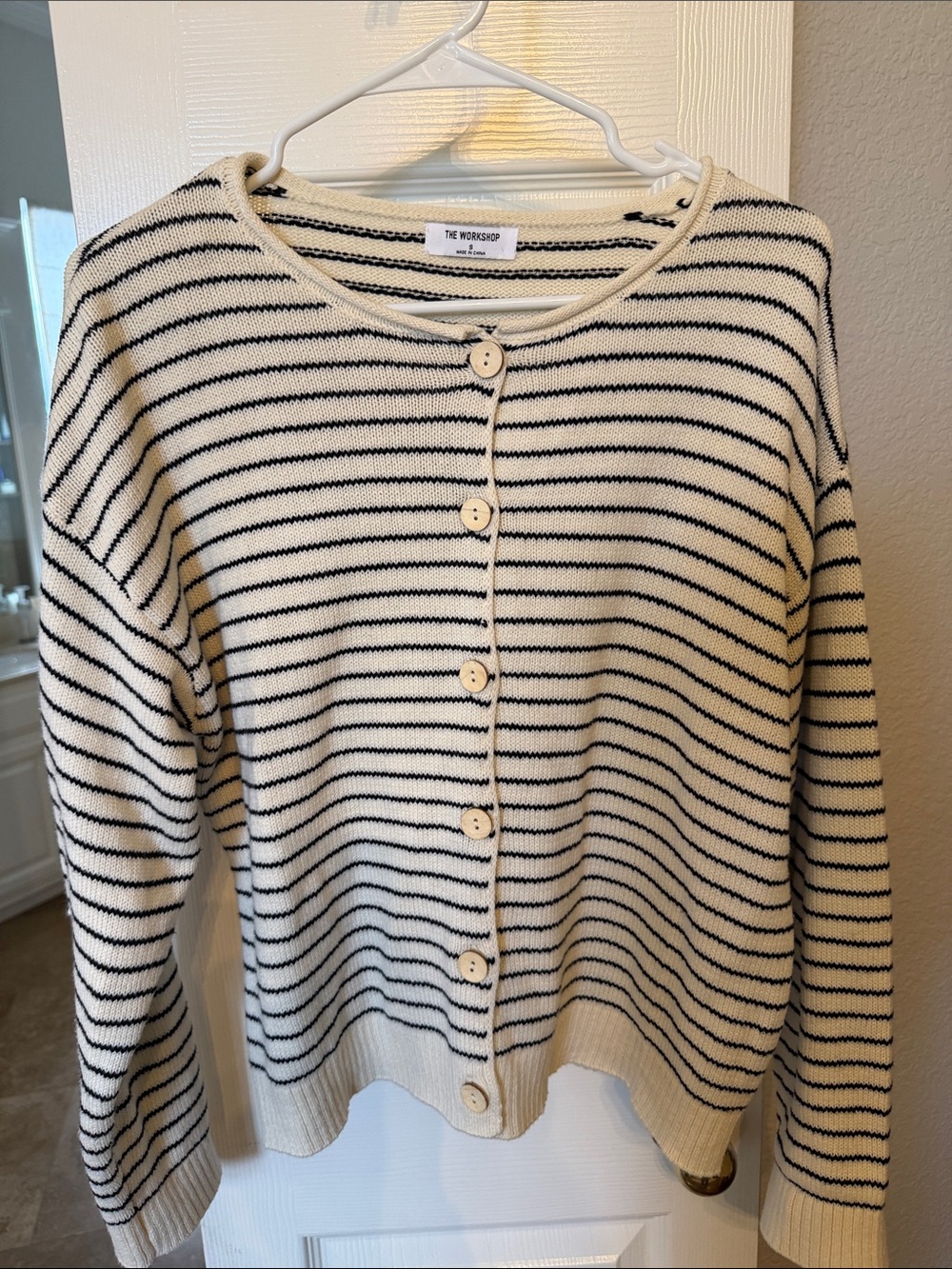 Workshop Republic Clothing Cream and Black Striped Button-Front Cardigan